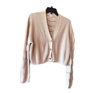 Moral Society Beige Cable Knit‎ Cropped Cardigan Sweater Women's Size L EUC